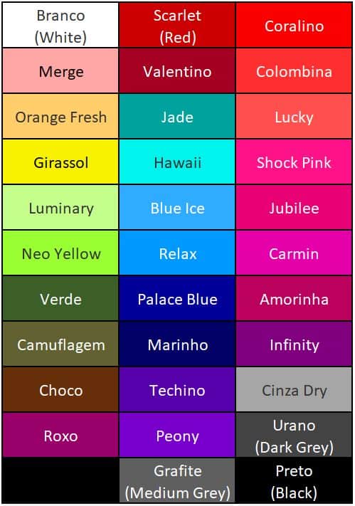 leggings color chart with names and pictures