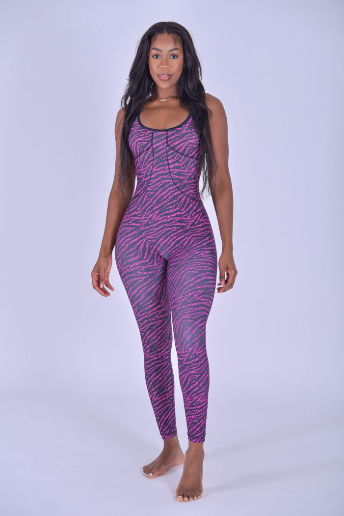 NC Corset Bodysuit Pink Zebra V Back Long CLS Sportswear