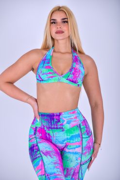 Alternative view of NC Isla Halter Top Magenta and Lime Green Abstract
