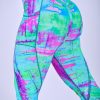 NC V Back Pocket Leggings Magenta and Lime Green Abstract V-Cut Waist