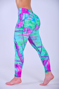 Alternative view of NC V Back Pocket Leggings Magenta and Lime Green Abstract V-Cut Waist