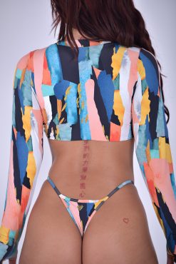 Alternative view of NC Knot Front Long Sleeve Crop Top Colorful Abstract