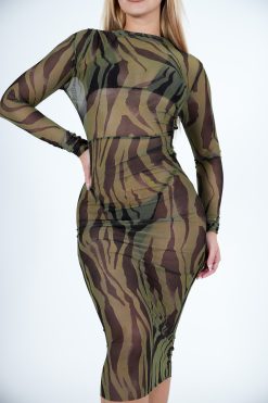 Alternative view of Long Sleeve Mesh Dress Emerald Zebra (Custom-Made)