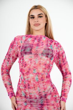 Alternative view of Long Sleeve Mesh Dress Magenta Dream (Custom-Made)